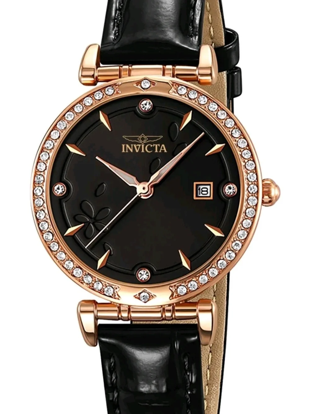 Invicta Rose Gold and Black Crystal-Trim Women's Watch